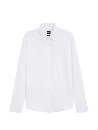 Hugo Boss Slim-fit Shirt In Italian-made Performance-stretch Jersey In White