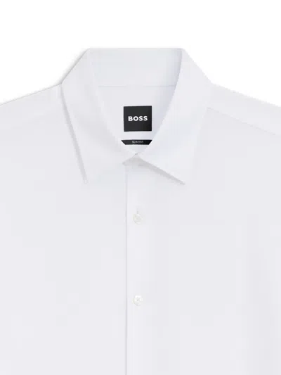 Hugo Boss Slim-fit Shirt In Italian-made Performance-stretch Jersey In White