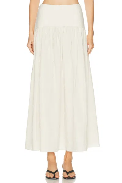 Staud Procida Gathered Midi High Waist Dress In White