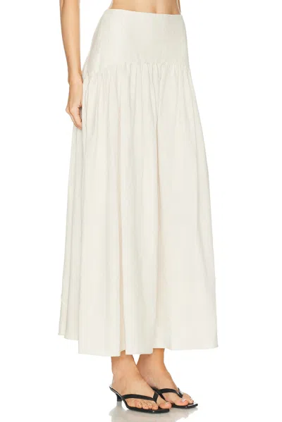 Staud Procida Gathered Midi High Waist Dress In White