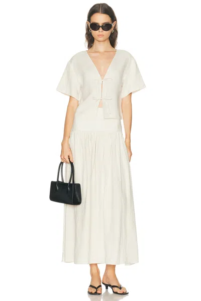 Staud Procida Gathered Midi High Waist Dress In White