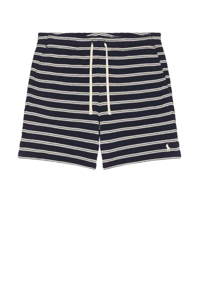 Polo Ralph Lauren Cotton Club Bar Stripe Textured Pull On Short In Blue