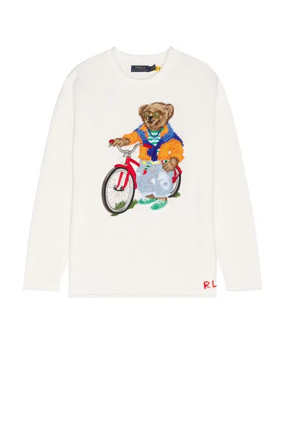 Polo Ralph Lauren Long Sleeve Cotton Novelty Harbor Island Bear Rollneck Sweater In White