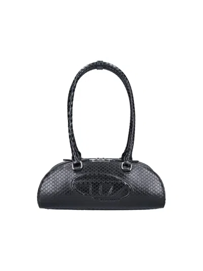 Diesel Elongated Bowling Dome Shoulder Bag In Smooth Black Leather