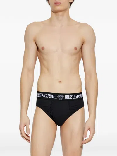 Versace Greca Logo Briefs In Black