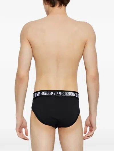 Versace Greca Logo Briefs In Black