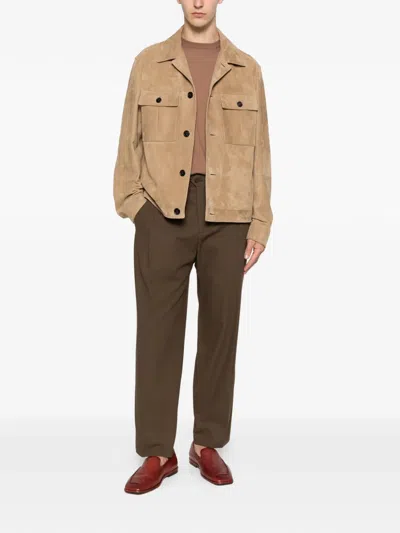 Zegna Long-sleeved Button Jacket In Brown