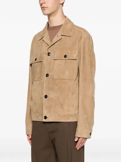 Zegna Long-sleeved Button Jacket In Brown