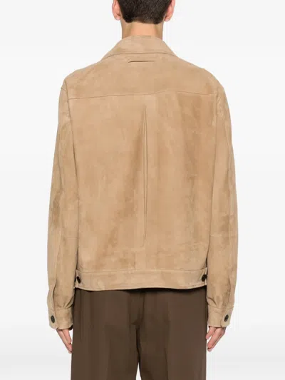 Zegna Long-sleeved Button Jacket In Brown