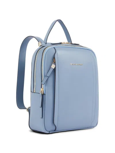 Piquadro Circle Leather Backpack In Blue