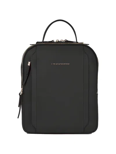 Piquadro Ipad Leather Backpack In Black