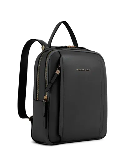Piquadro Ipad Leather Backpack In Black