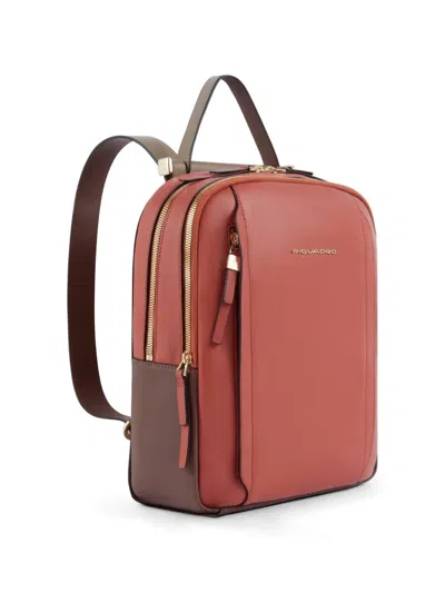 Piquadro Leather Backpack In Orange