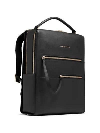 Piquadro Leather Backpack In Black