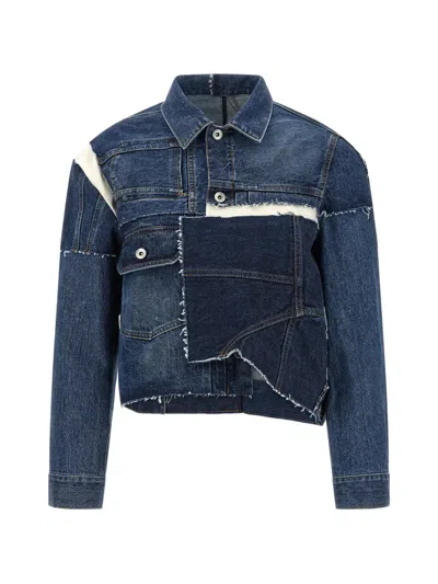 Sacai Patchwork-design Denim Jacket In Blue