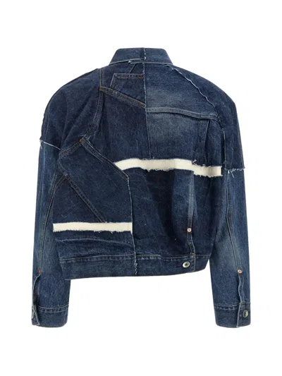 Sacai Patchwork-design Denim Jacket In Blue