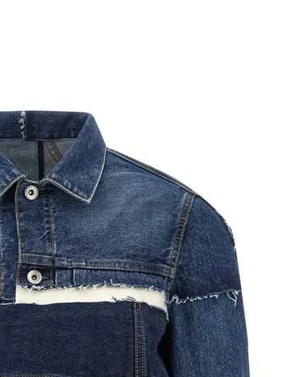 Sacai Patchwork-design Denim Jacket In Blue