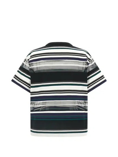 Sacai Striped Organza Insert Cotton T-shirt In Black