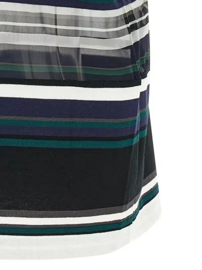 Sacai Striped Organza Insert Cotton T-shirt In Black