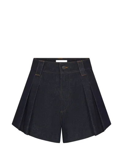 Frame The Structural Pleated Denim Shorts In Blue
