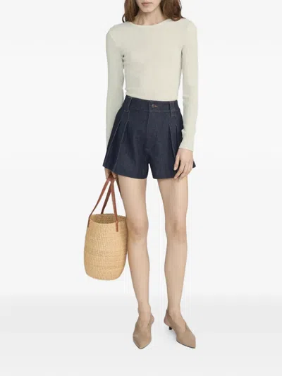 Frame The Structural Pleated Denim Shorts In Blue