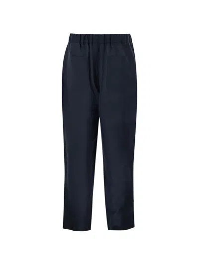 Kiton Drawstring Linen Trousers In Blue