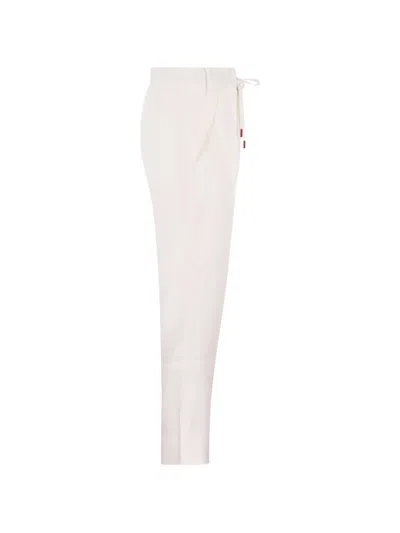 Kiton Tailored Linen Drawstring Trousers In White