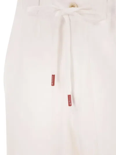 Kiton Tailored Linen Drawstring Trousers In White