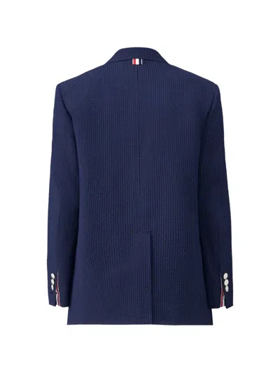 Thom Browne Textured Single-breasted Blazer In Blue
