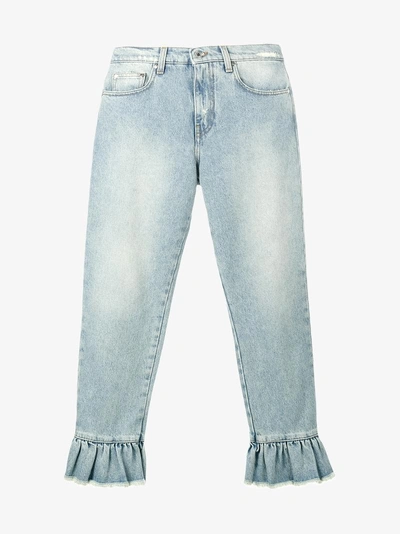 Shop Msgm Ruffle-trimmed Cropped Jeans