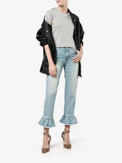 Shop Msgm Ruffle-trimmed Cropped Jeans