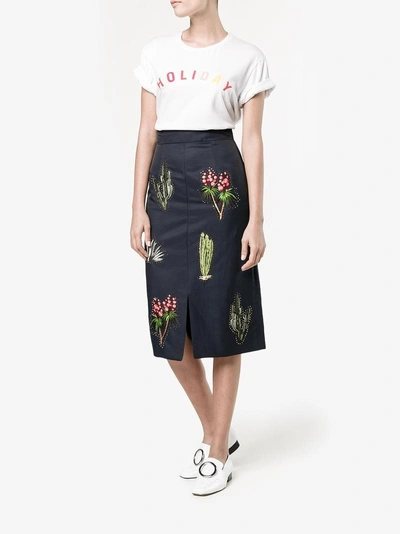 Shop Stella Mccartney Cactus Embroidered Pencil Skirt