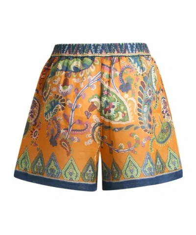 Etro Paisley Print Shorts Contrasting Hem Design In Orange