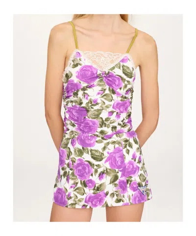 Chloé Ruched Rose-print Bodysuit In Multi