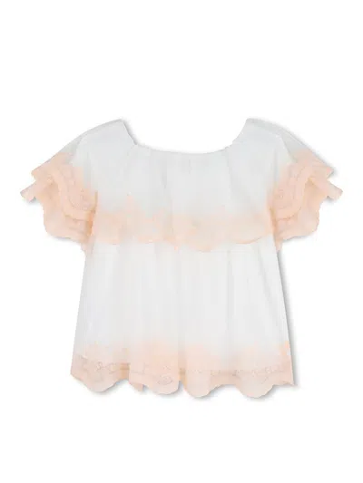 Chloé Ruffled Lace Top In White