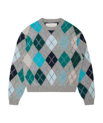 Erl Grey Multicolor Argyle Pattern Knit Sweater In Gray