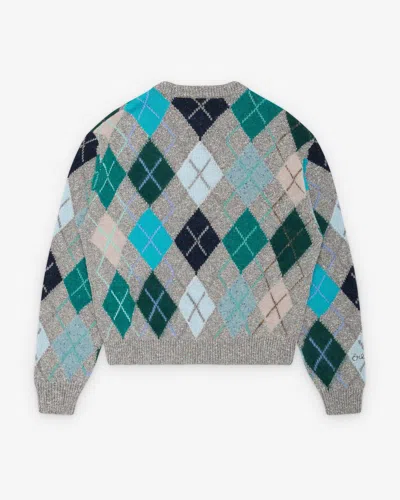 Erl Grey Multicolor Argyle Pattern Knit Sweater In Gray