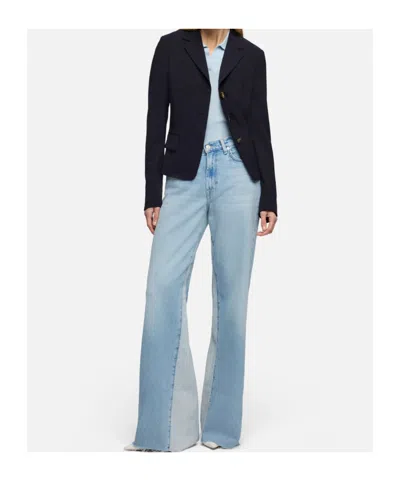 7 For All Mankind Flared Contrast Panel Jeans In Blue