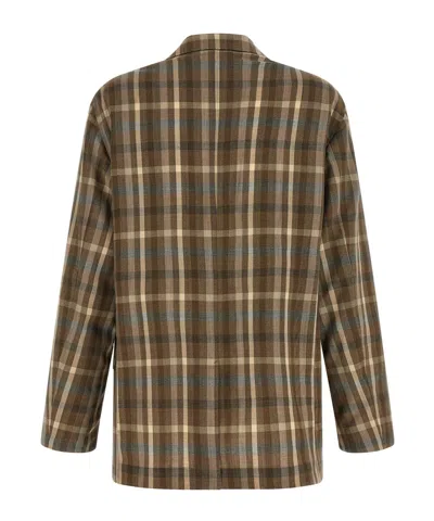 Auralee Check-pattern Wool Blazer In Brown