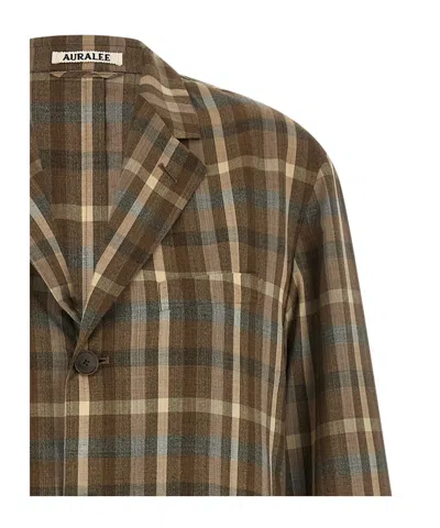 Auralee Check-pattern Wool Blazer In Brown