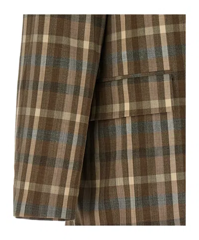 Auralee Check-pattern Wool Blazer In Brown