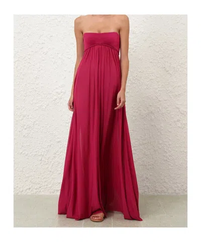Zimmermann Strapless Gathered Jersey Gown In Pink
