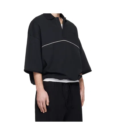 Essentials Piped Polo-style Sweatshirt In Black