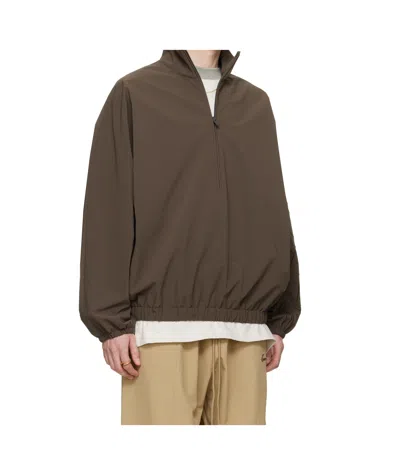 Essentials Logo-embroidered Half-zip Sweatshirt In Brown