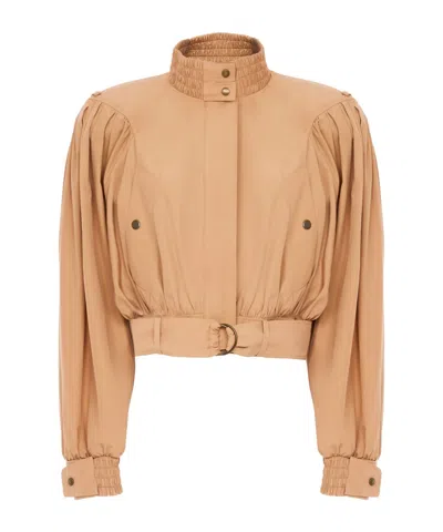 Chloé Ruched Short Cotton Poplin Jacket In Reef Shell In Multi