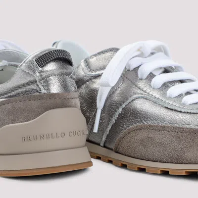 Brunello Cucinelli Monili Pull-tab Crinkle-effect Leather Low-top Sneakers In Multi