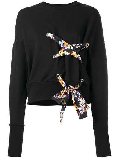 Msgm Lace-up Detail Sweatshirt In Black