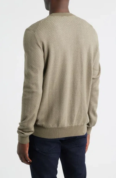 Hugo Boss Herringbone-pattern Sweater In Green