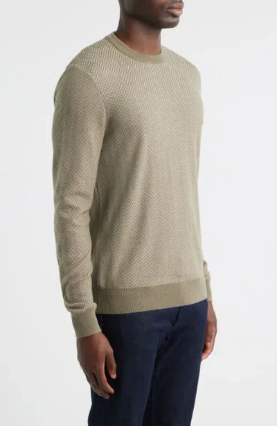 Hugo Boss Herringbone-pattern Sweater In Green