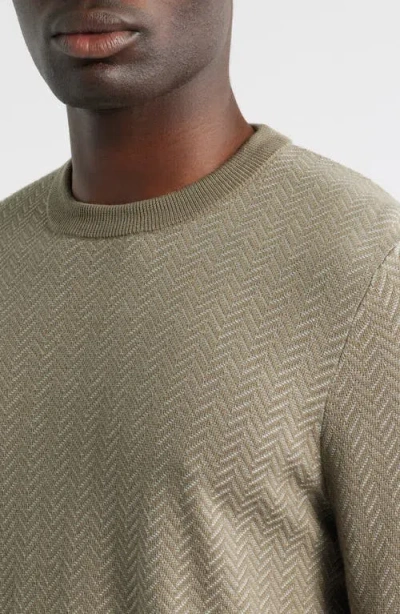 Hugo Boss Herringbone-pattern Sweater In Green